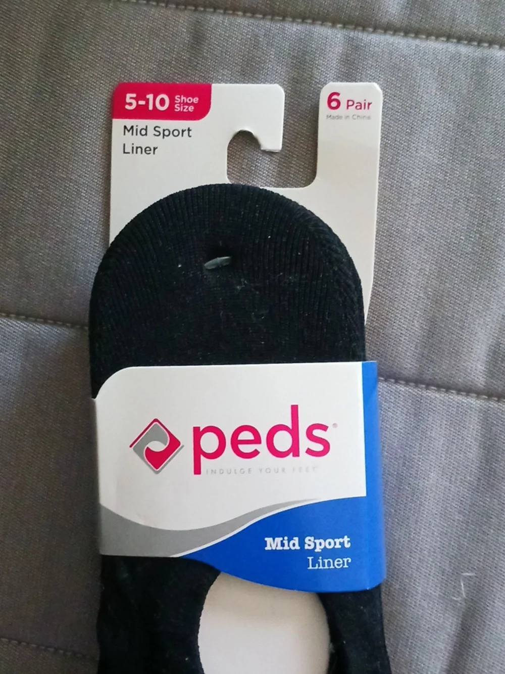 Peds Mid Sport Liner 6 pairs Black Shoe Size 5-10